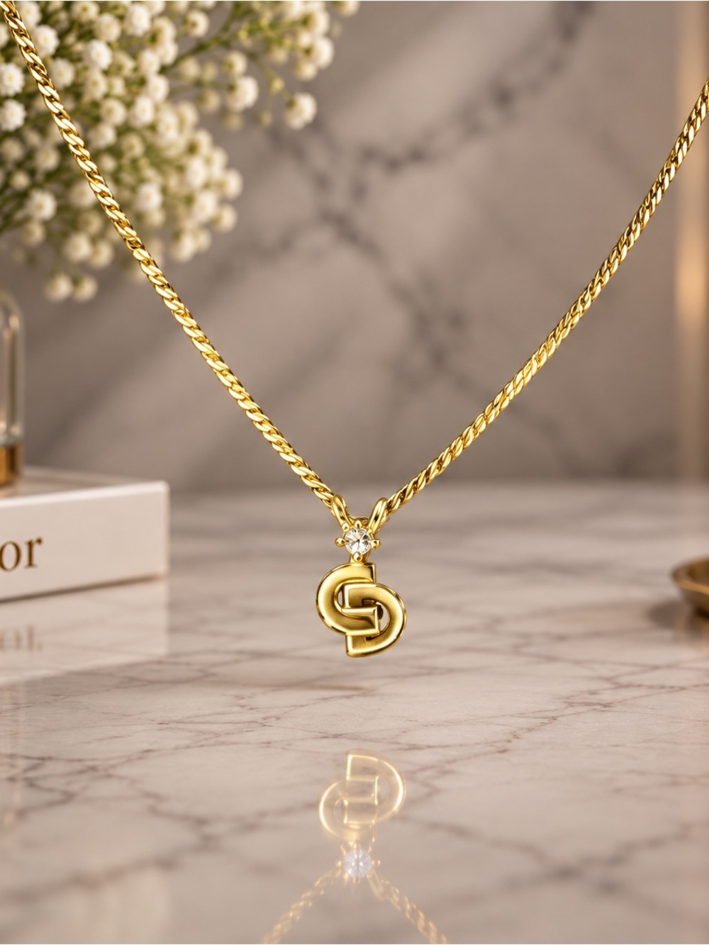 Christian Dior “CD” Vintage Pendant Necklace | 18K Gold Plated Dior with Crystal